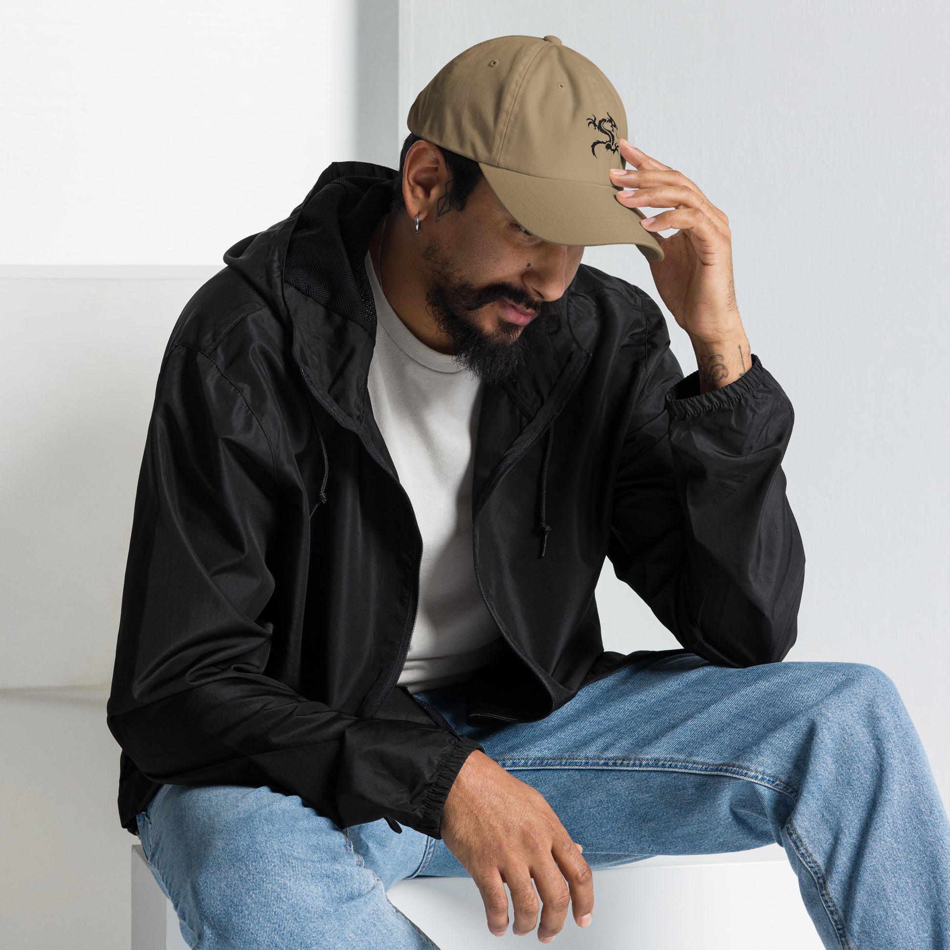 Dragon - Minimalist Tattoo Style - Cap - Baseball Cap - Khaki - Right side