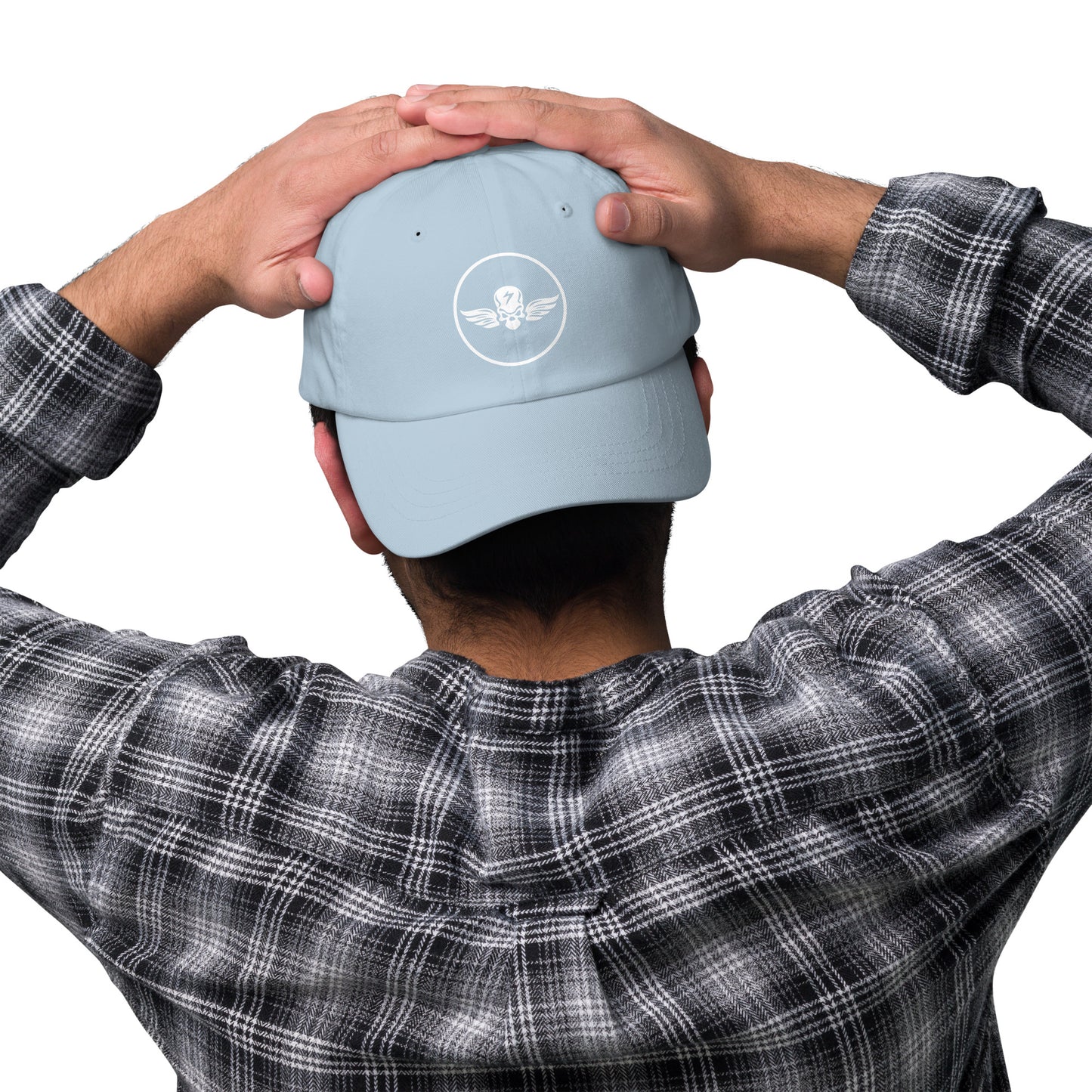 Winged Skull - Minimal Alien Skull - Cap - Baseball Cap - Light Blue - Front