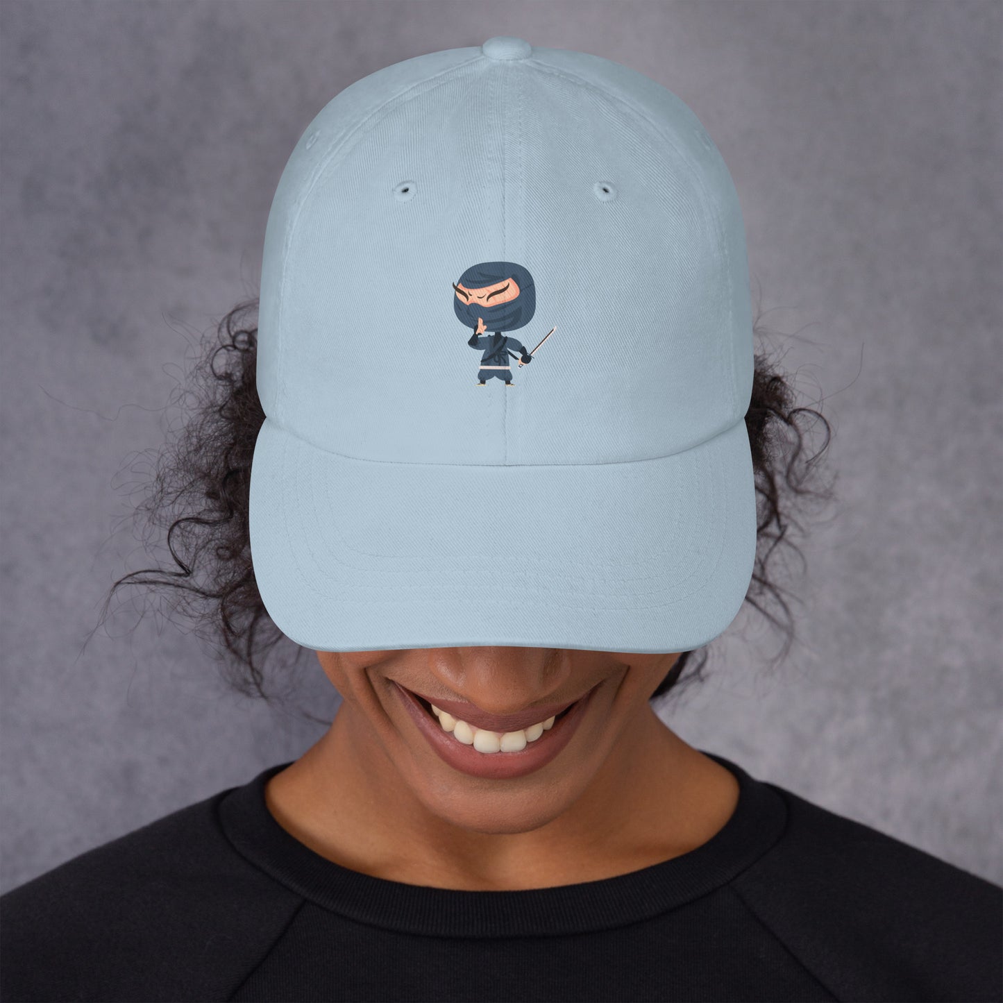 Ninja - Playful Cartoon Ninja - Cap - Baseball Cap - Light Blue - Front