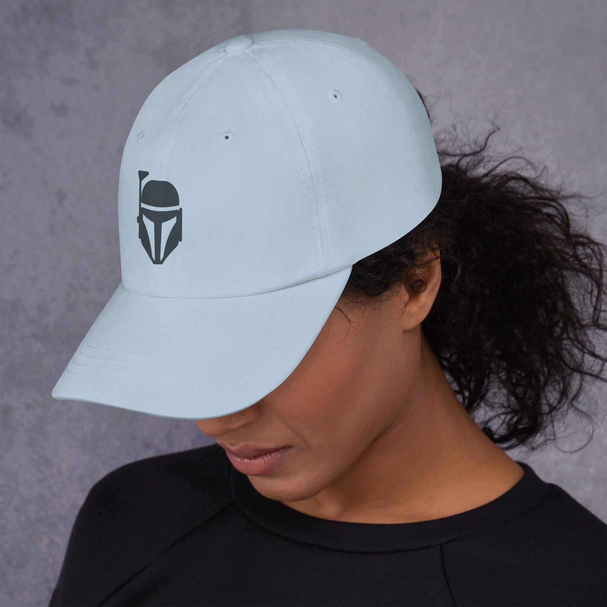 Bounty Hunter - Minimalist Mandalorian Icon - Cap - Baseball Cap - Light Blue - Left side