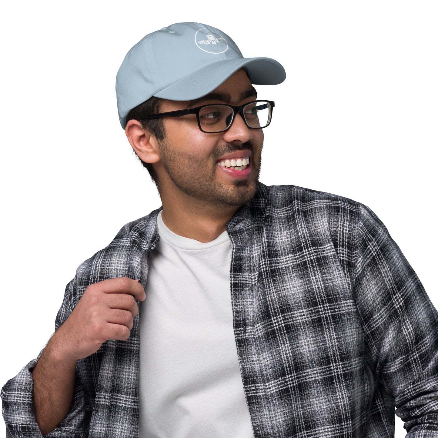Winged Skull - Minimal Alien Skull - Cap - Baseball Cap - Light Blue - Right side