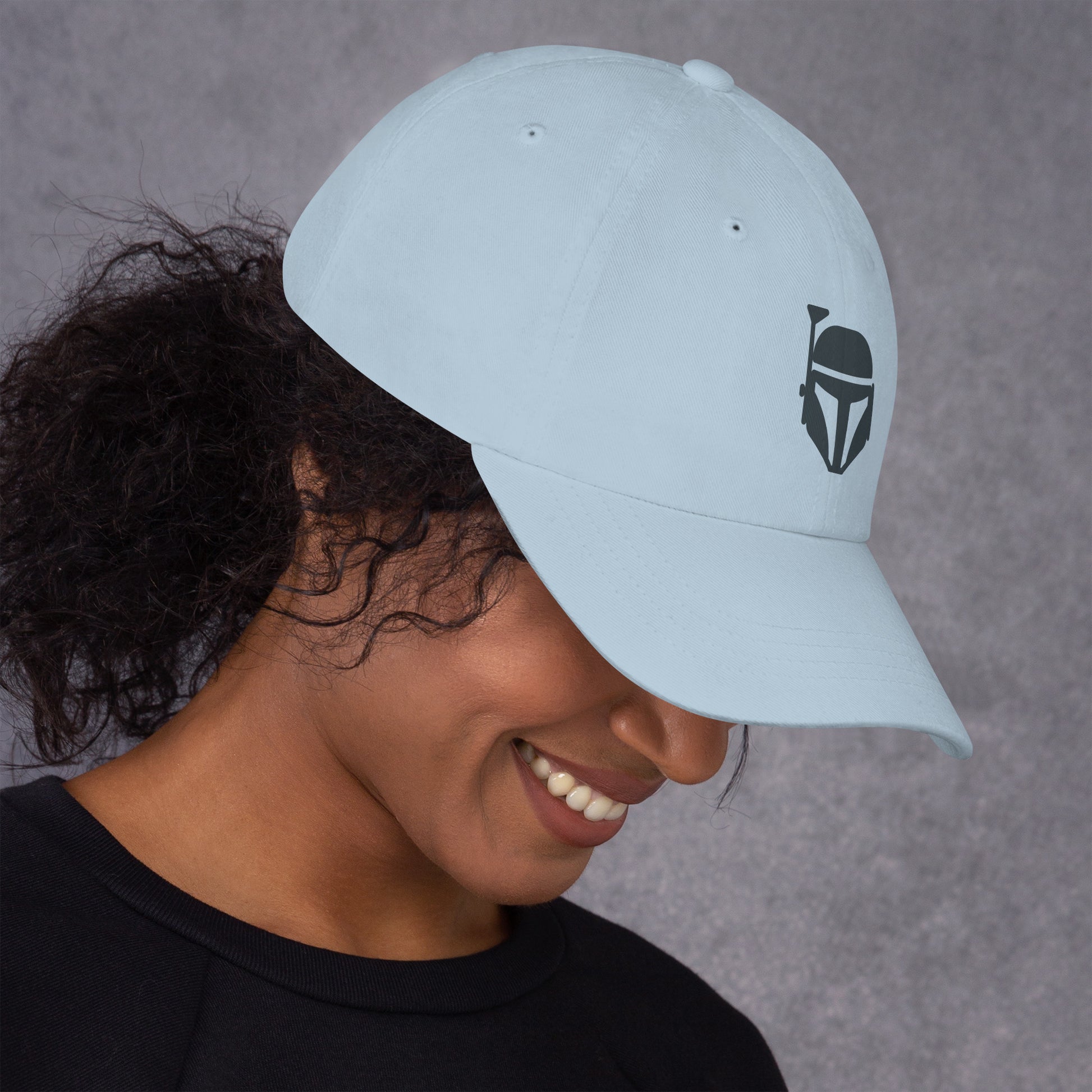 Bounty Hunter - Minimalist Mandalorian Icon - Cap - Baseball Cap - Light Blue - Right side