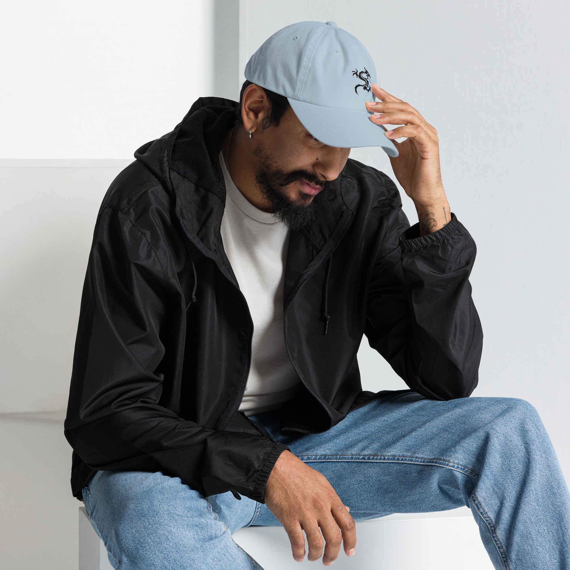 Dragon - Minimalist Tattoo Style - Cap - Baseball Cap - Light Blue - Right side