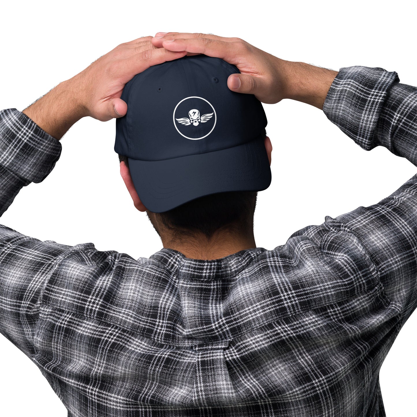 Winged Skull - Minimal Alien Skull - Cap - Baseball Cap - Navy - Front
