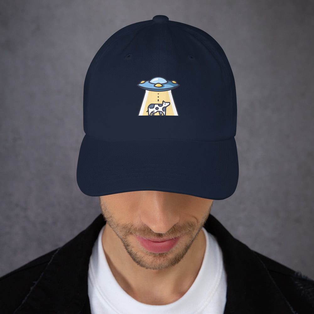 Not Again - UFO Cow Abduction - Cap - Baseball Cap - Navy - Front