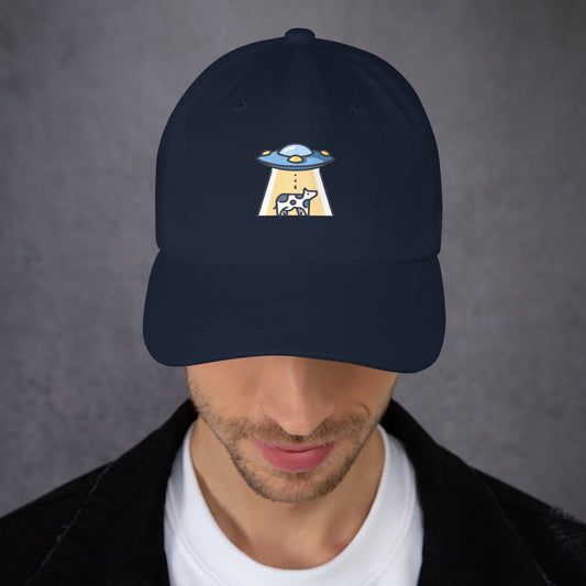 Not Again - UFO Cow Abduction - Cap - Baseball Cap - Navy - Front