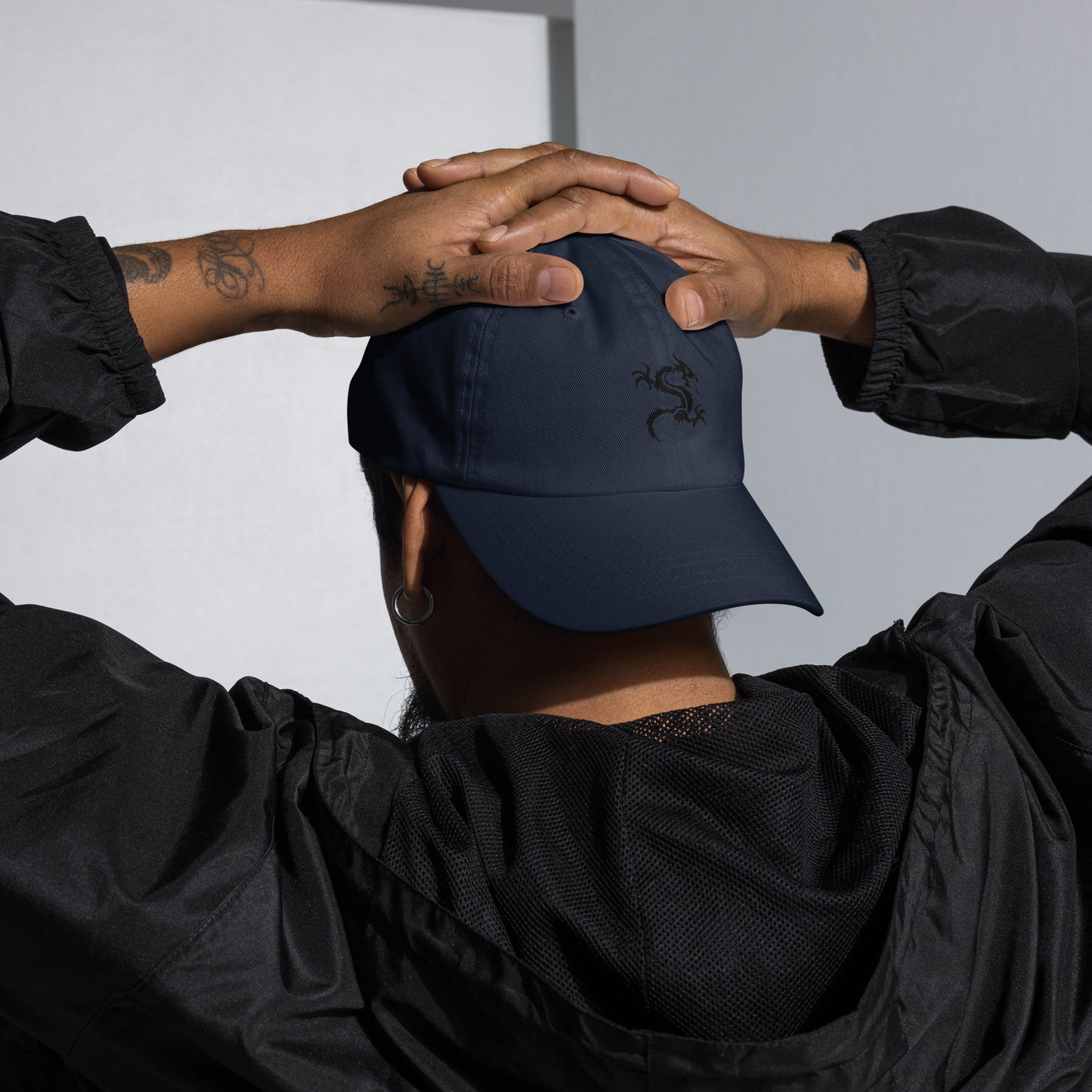 Dragon - Minimalist Tattoo Style - Cap - Baseball Cap - Navy - Front