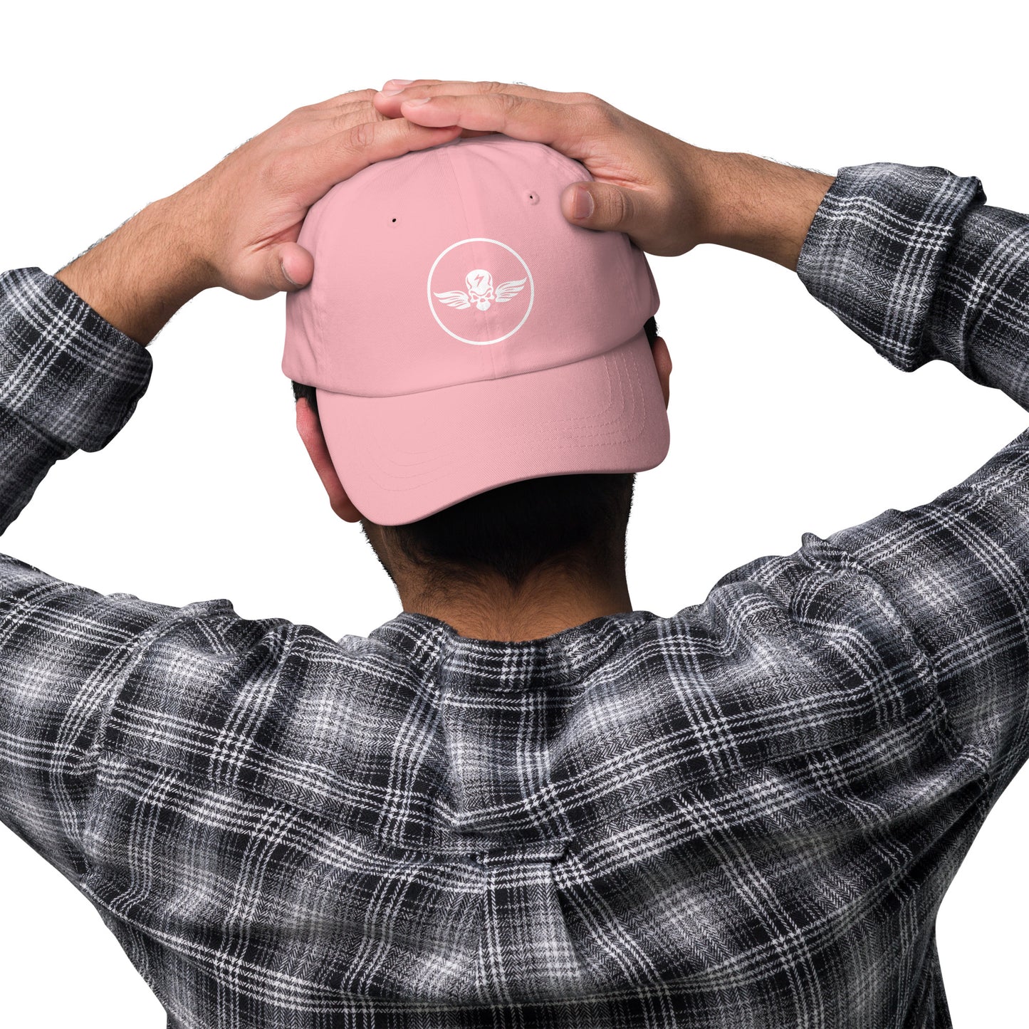 Winged Skull - Minimal Alien Skull - Cap - Baseball Cap - Pink - Front