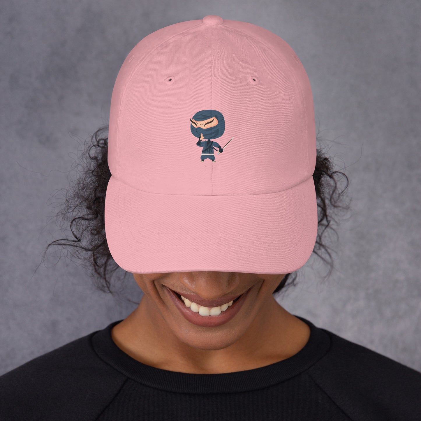 Ninja - Playful Cartoon Ninja - Cap - Baseball Cap - Pink - Front