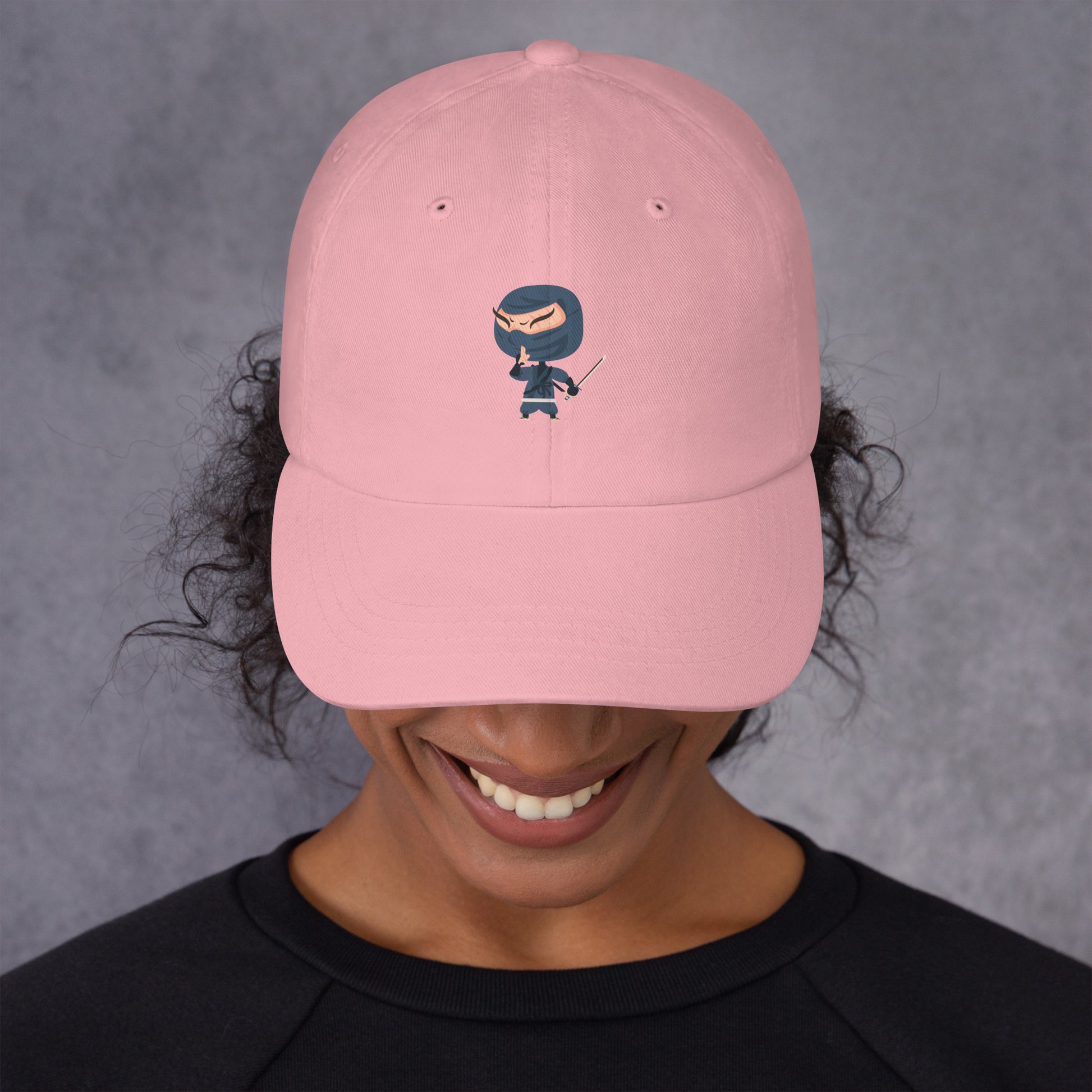 Ninja - Playful Cartoon Ninja - Cap - Baseball Cap - Pink - Front