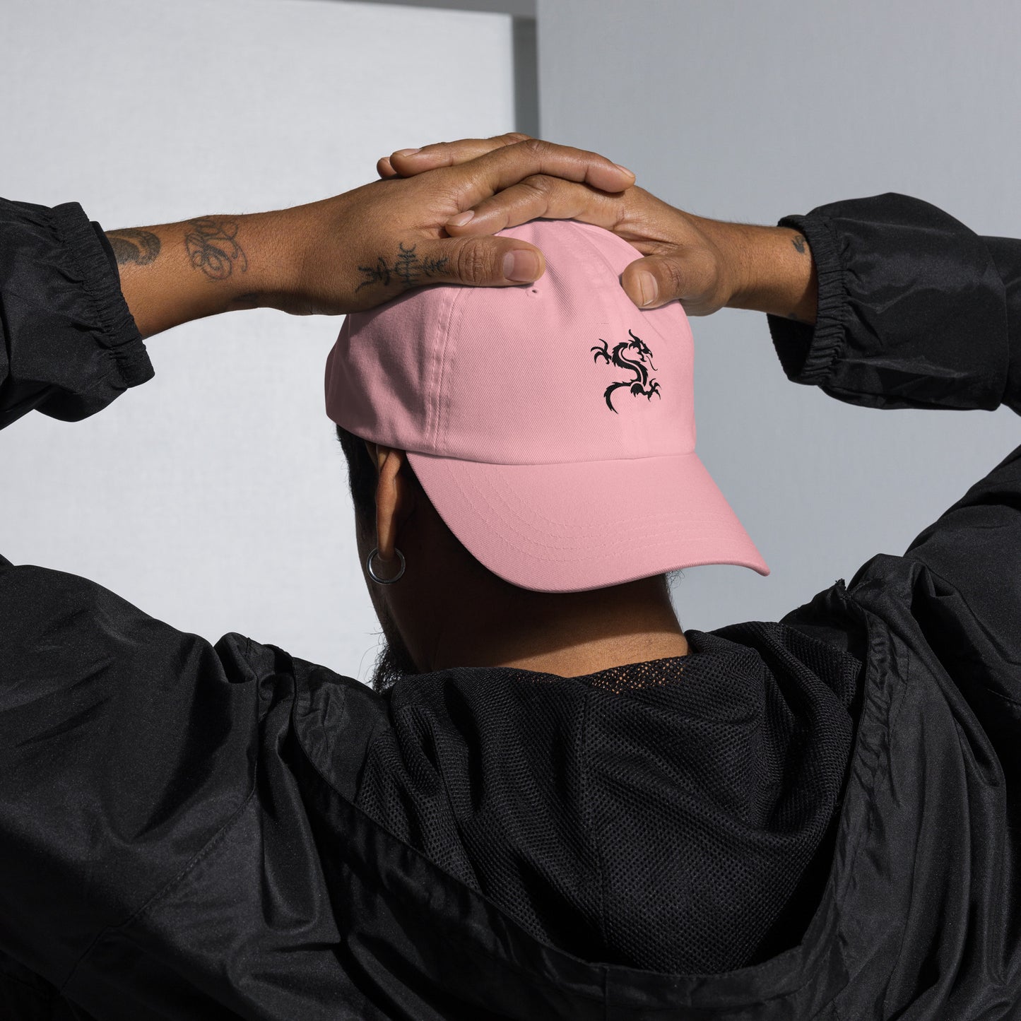 Dragon - Minimalist Tattoo Style - Cap - Baseball Cap - Pink - Front
