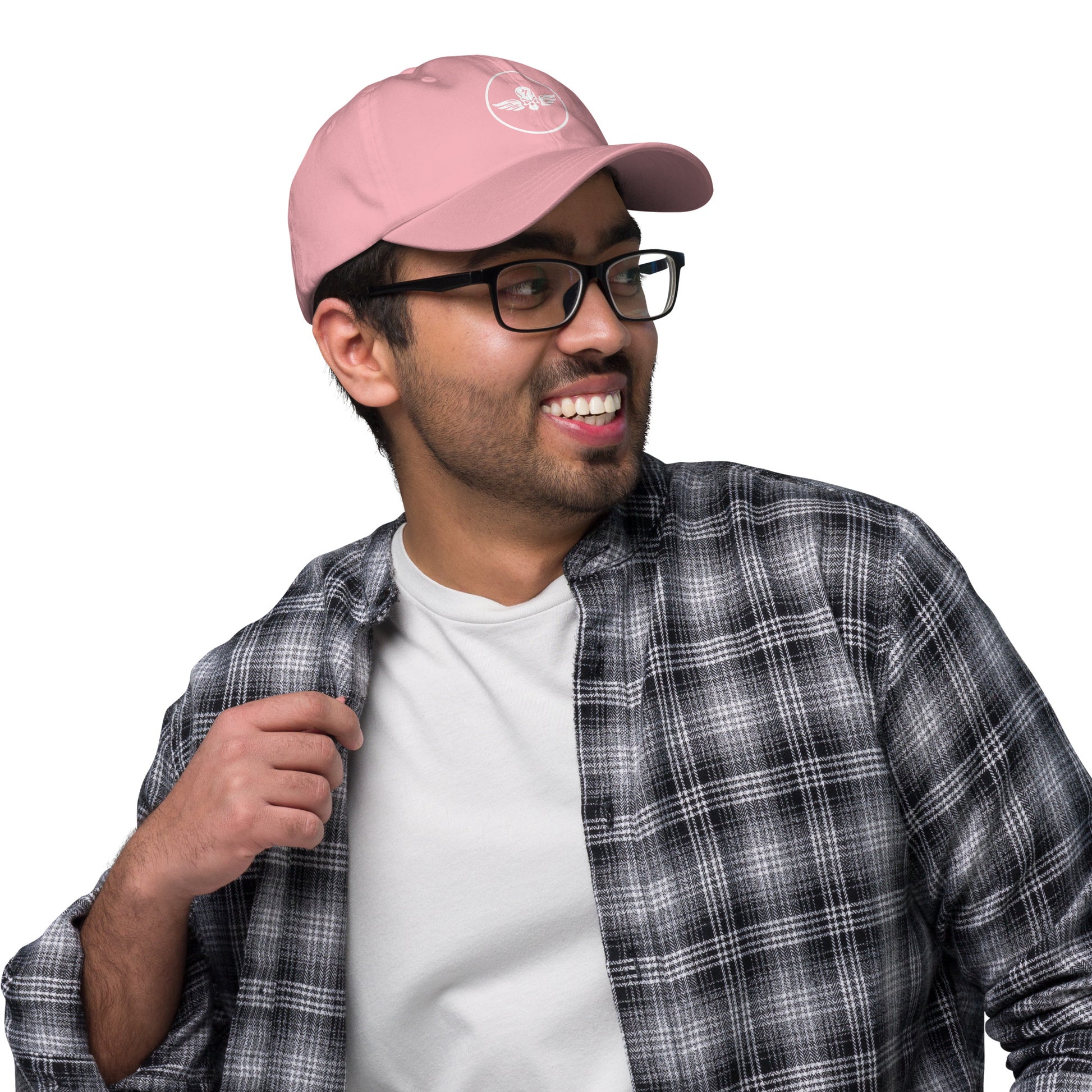 Winged Skull - Minimal Alien Skull - Cap - Baseball Cap - Pink - Right side