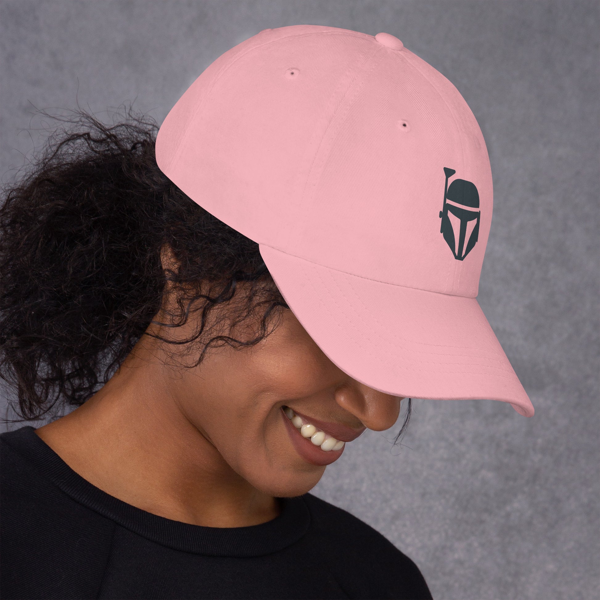Bounty Hunter - Minimalist Mandalorian Icon - Cap - Baseball Cap - Pink - Right side