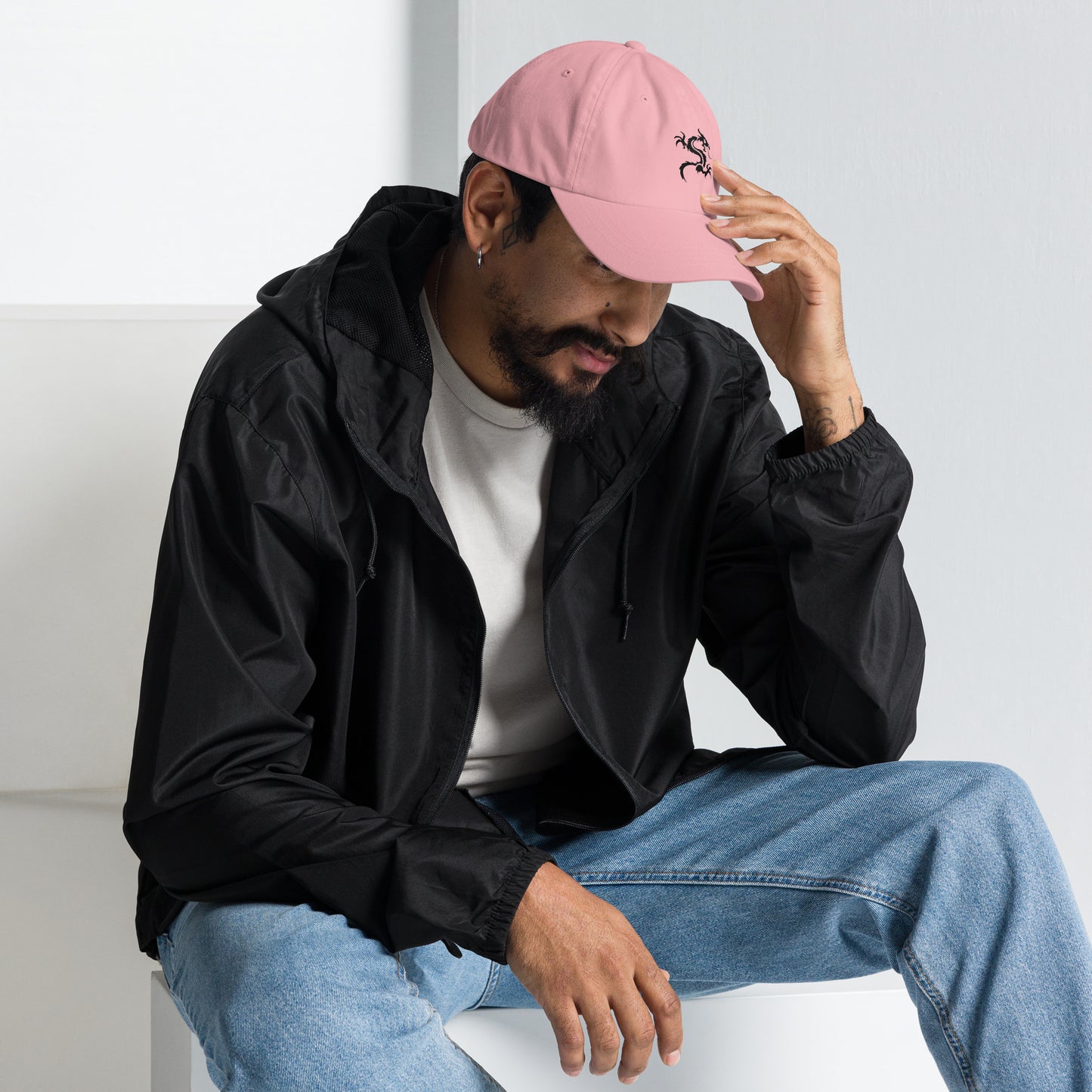 Dragon - Minimalist Tattoo Style - Cap - Baseball Cap - Pink - Right side