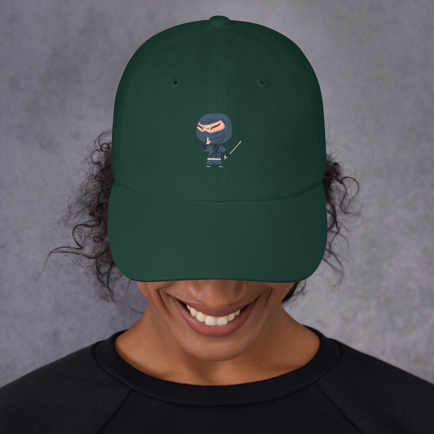 Ninja - Playful Cartoon Ninja - Cap - Baseball Cap - Spruce - Front