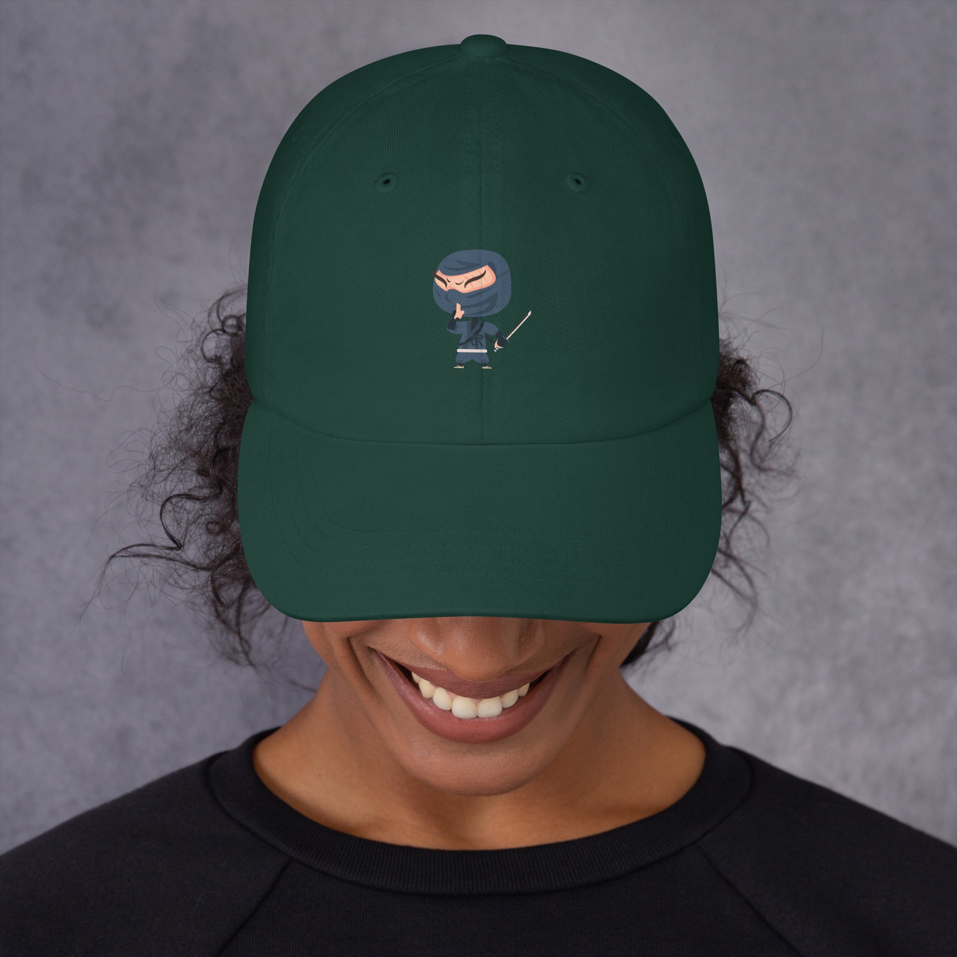 Ninja - Playful Cartoon Ninja - Cap - Baseball Cap - Spruce - Front