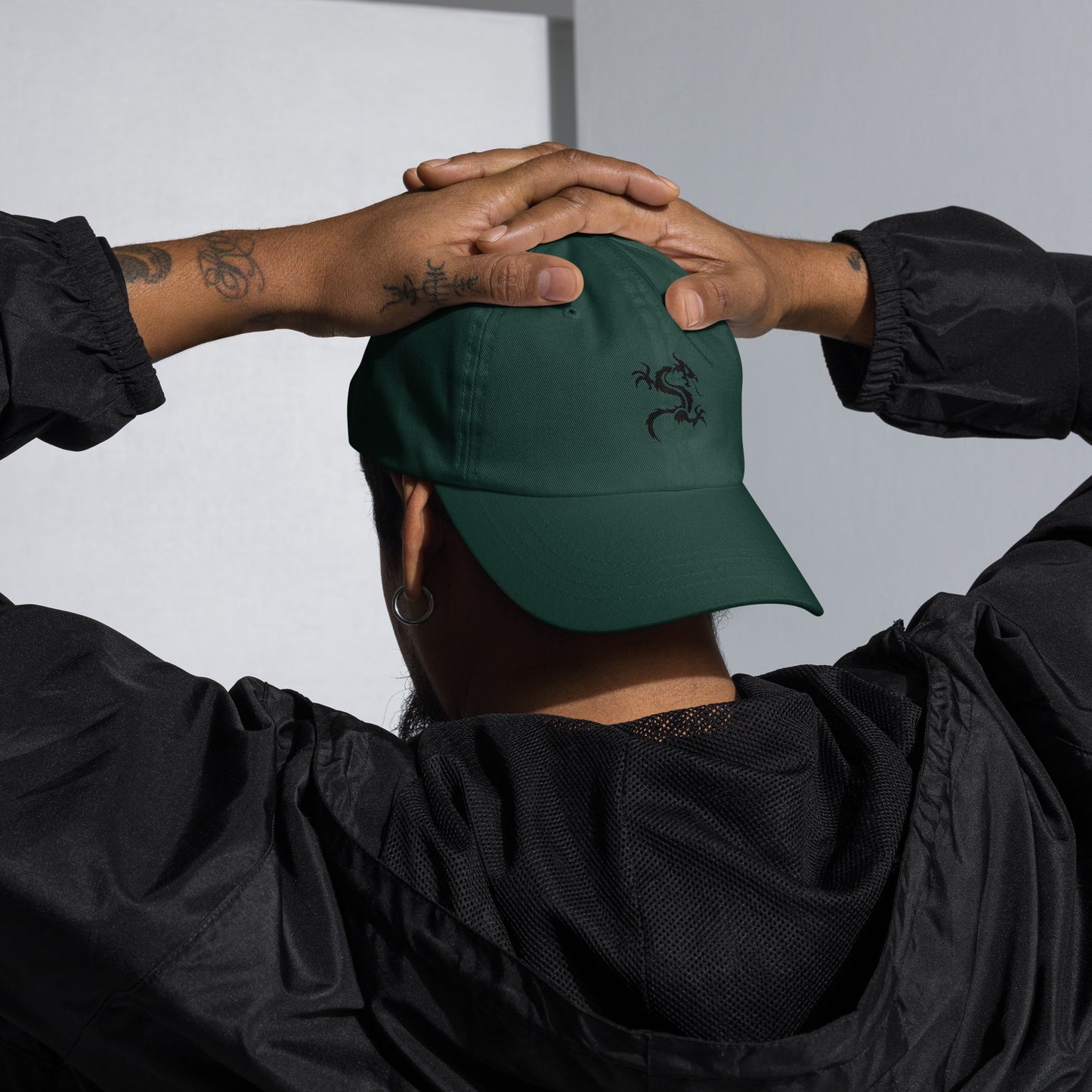 Dragon - Minimalist Tattoo Style - Cap - Baseball Cap - Spruce - Front