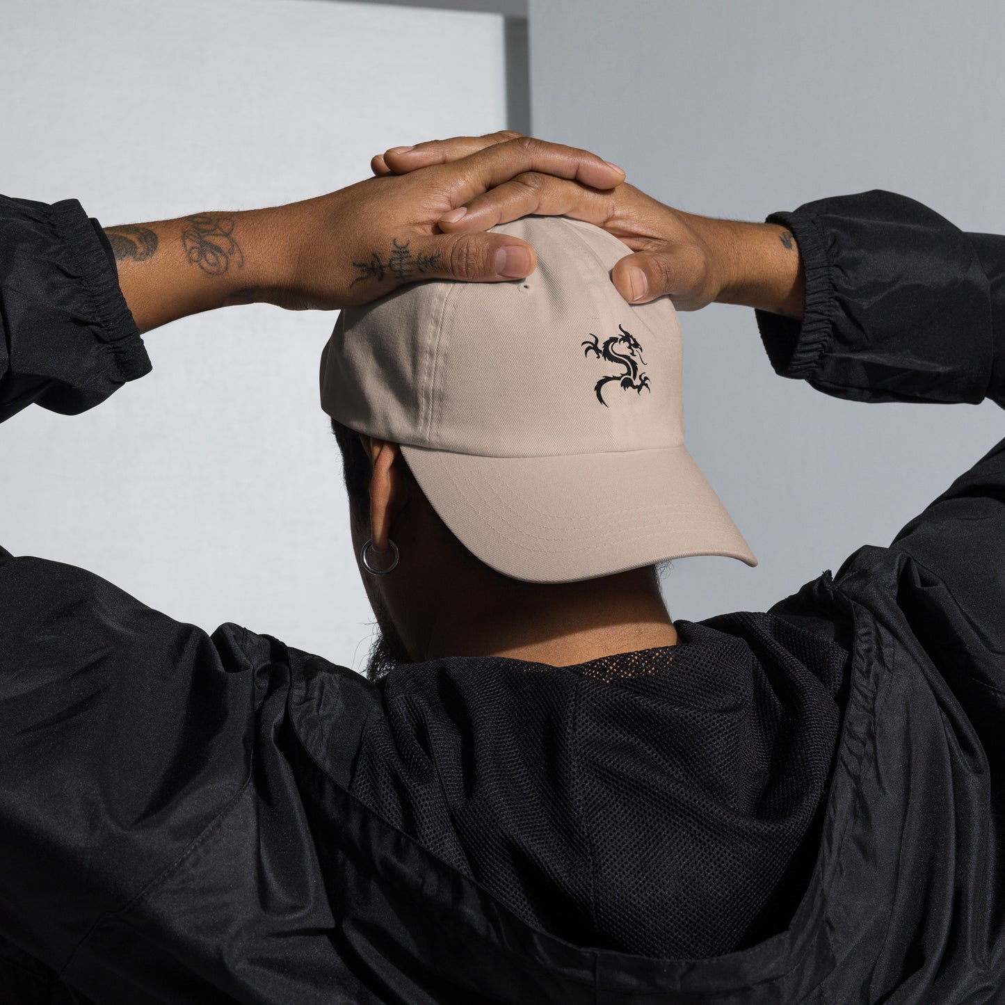 Dragon - Minimalist Tattoo Style - Cap - Baseball Cap - Stone - Front