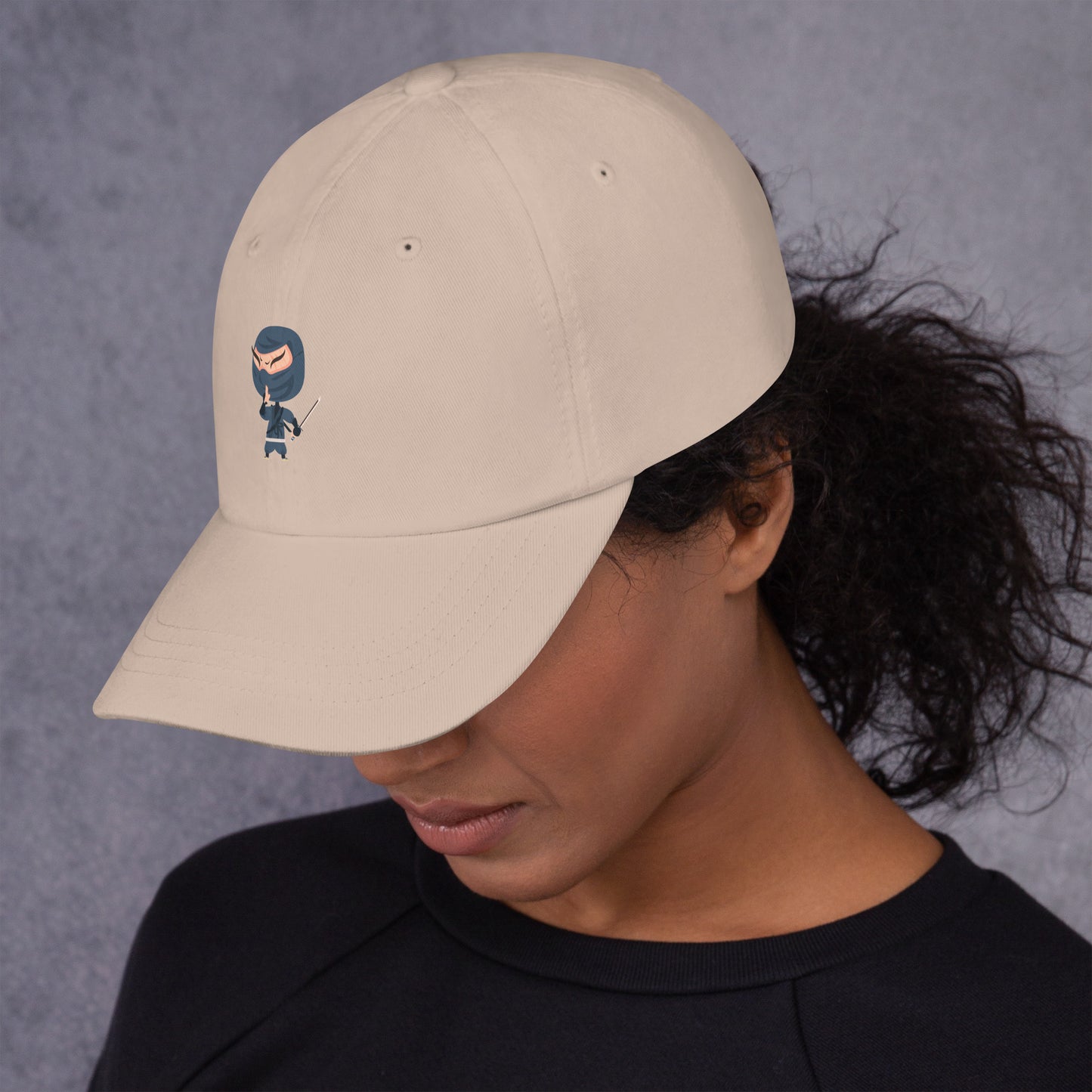 Ninja - Playful Cartoon Ninja - Cap - Baseball Cap - Stone - Left side