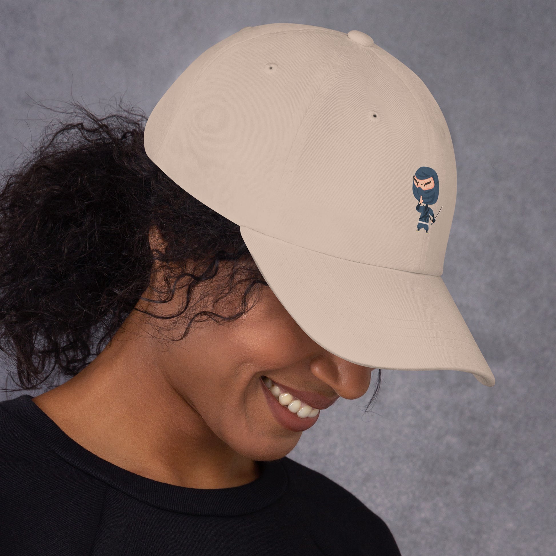 Ninja - Playful Cartoon Ninja - Cap - Baseball Cap - Stone - Right side
