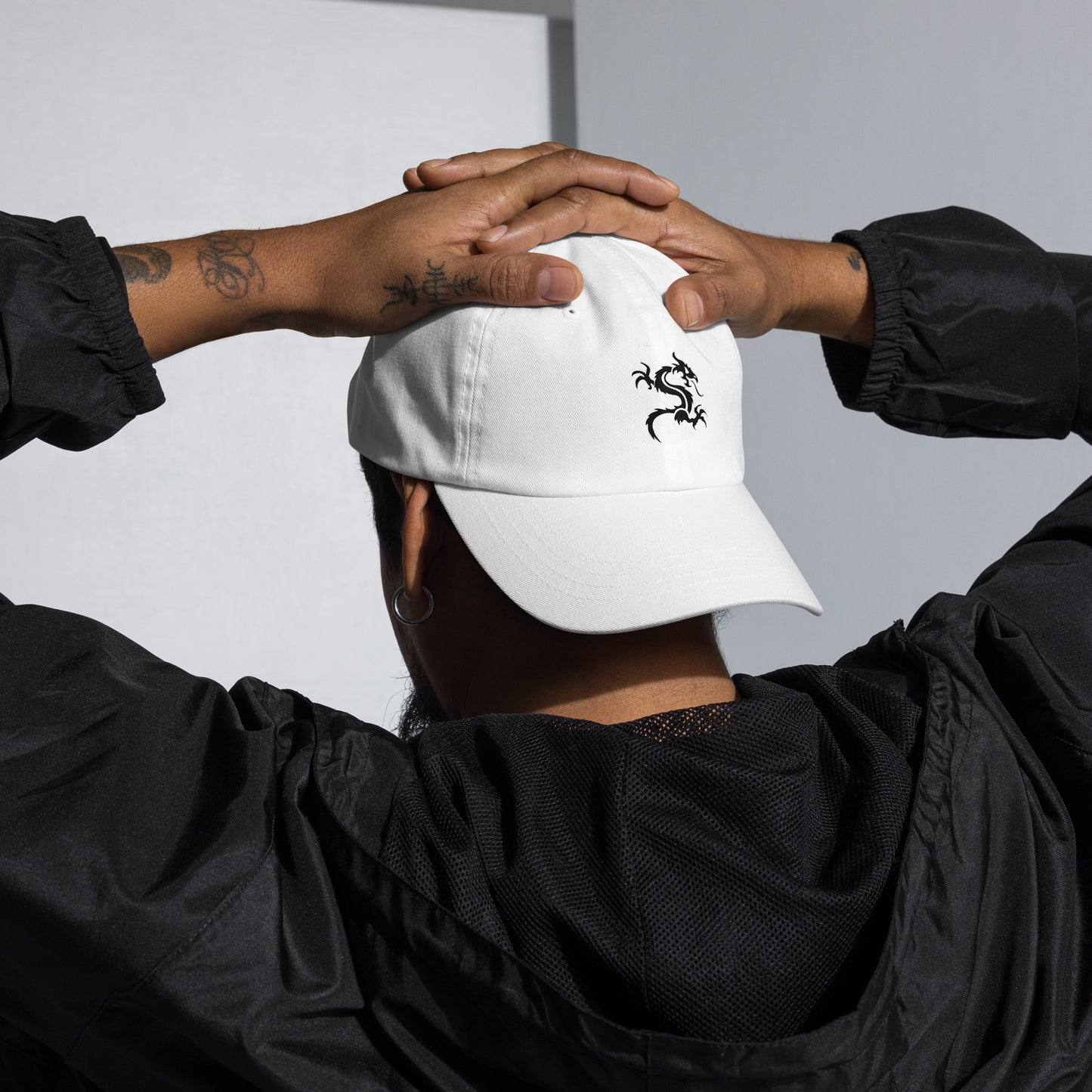 Dragon - Minimalist Tattoo Style - Cap - Baseball Cap - White - Front