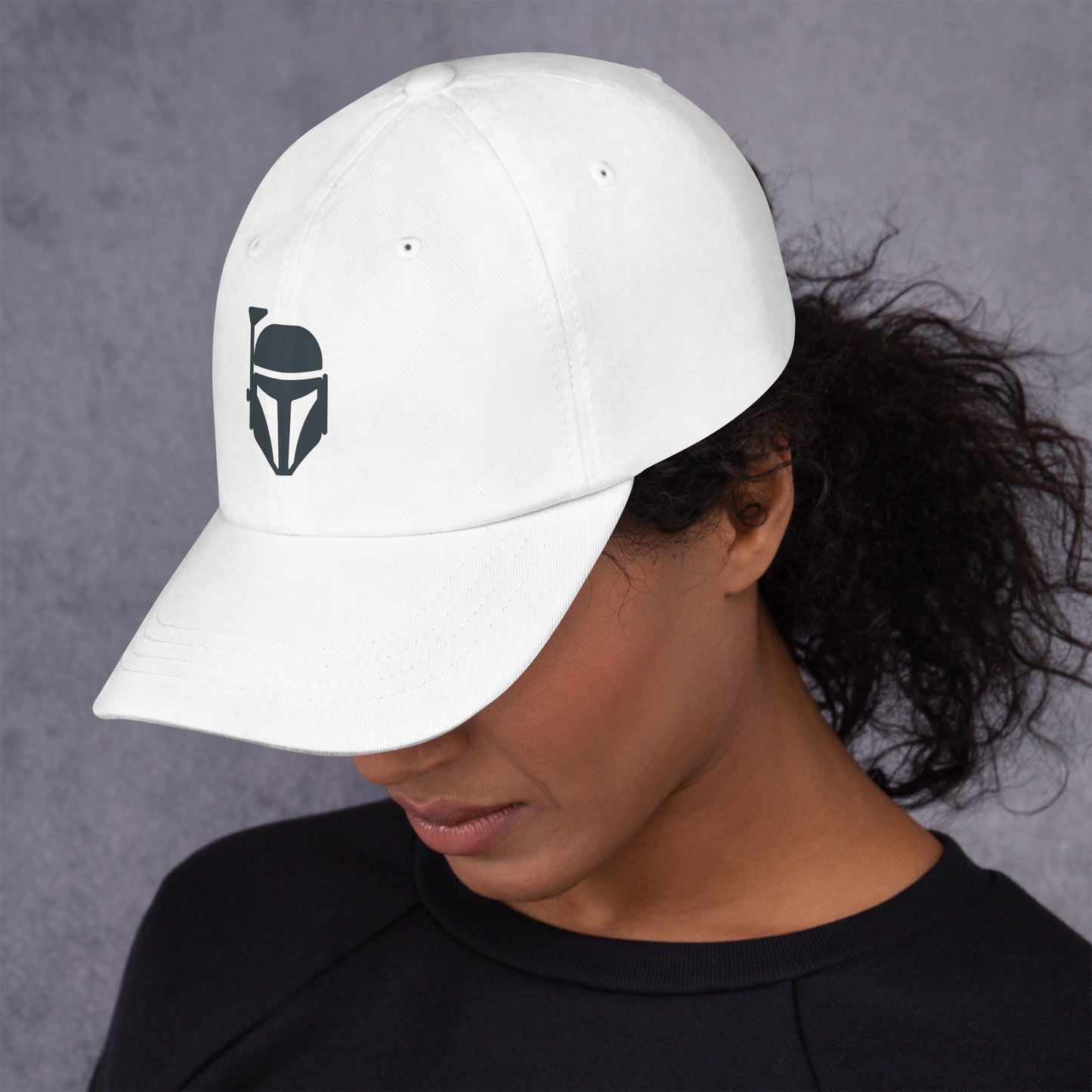 Bounty Hunter - Minimalist Mandalorian Icon - Cap - Baseball Cap - White - Left side