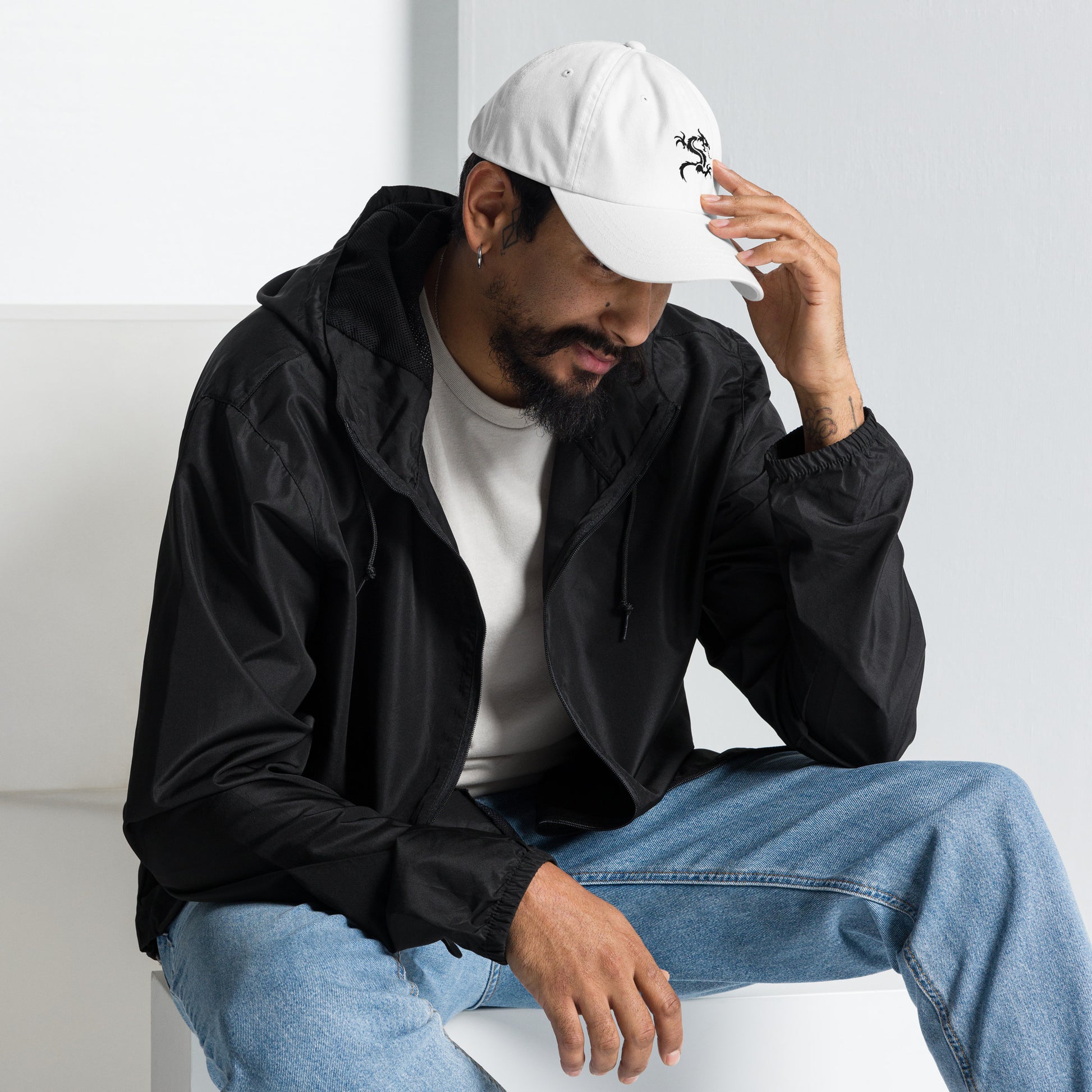 Dragon - Minimalist Tattoo Style - Cap - Baseball Cap - White - Right side