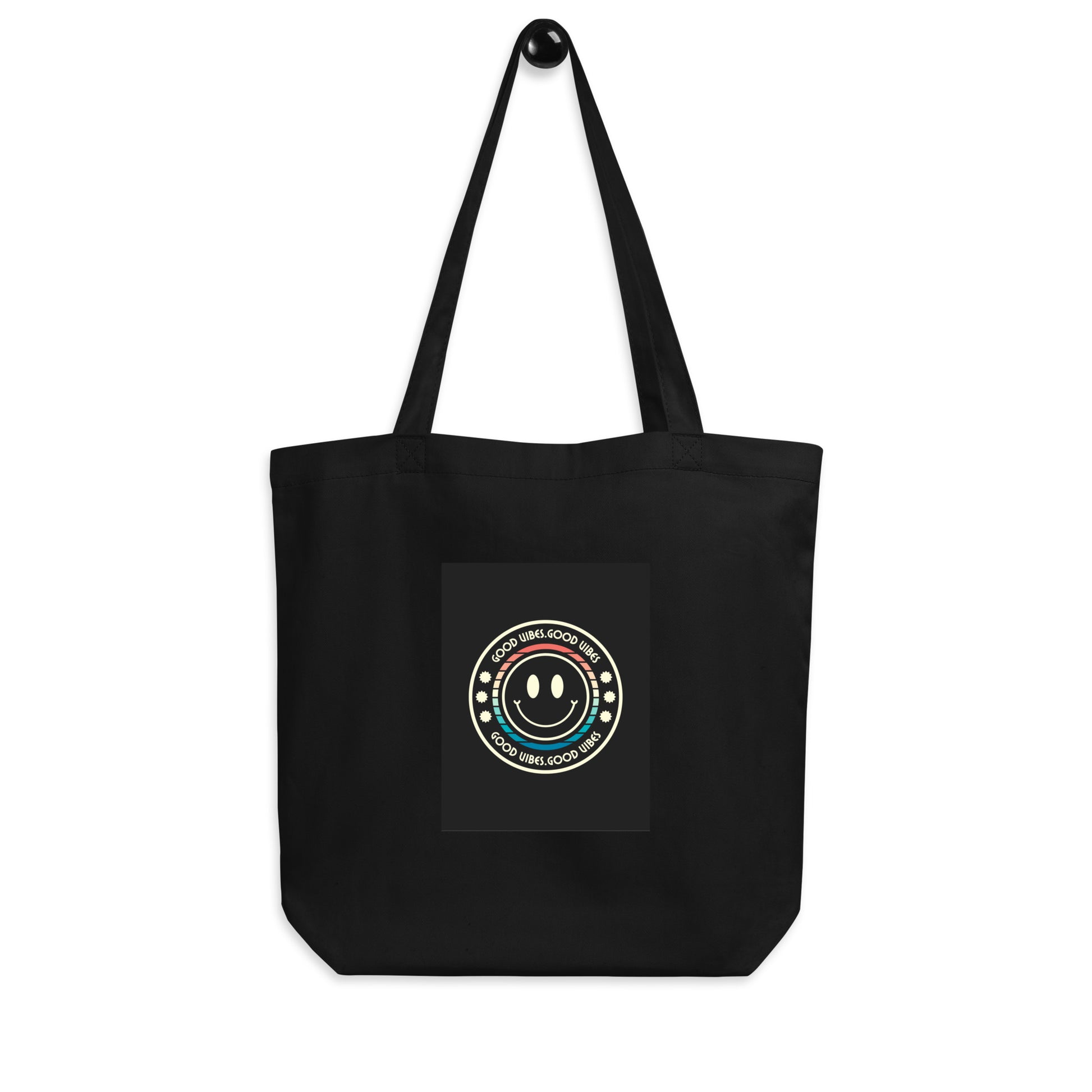 Good Vibes - Smiley Festival Energy - Eco Tote Bag - Everyday Bag/Shopping Bag - Black - Front