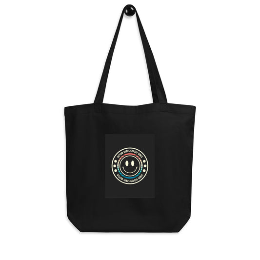 Good Vibes - Smiley Festival Energy - Eco Tote Bag - Everyday Bag/Shopping Bag - Black - Front
