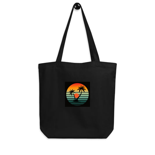 Tropical - Sunset Island Vibes - Eco Tote Bag - Everyday Bag/Shopping Bag - Black - Front