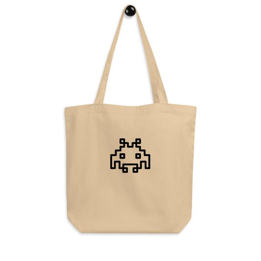 Space Invader - Retro Pixel - Eco Tote Bag - Everyday Bag/Shopping Bag - Oyster - Front