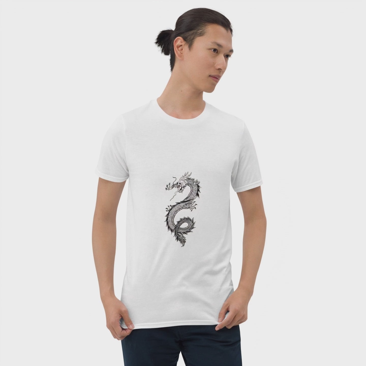 Chinese Dragon - Minimalist Design Artwork - Short-Sleeve Unisex T-Shirt - Graphic Tee - White - Front - Video