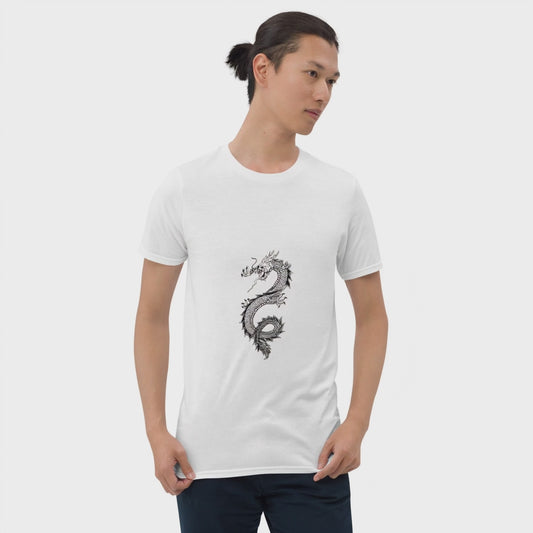 Chinese Dragon - Minimalist Design Artwork - Short-Sleeve Unisex T-Shirt - Graphic Tee - White - Front - Video