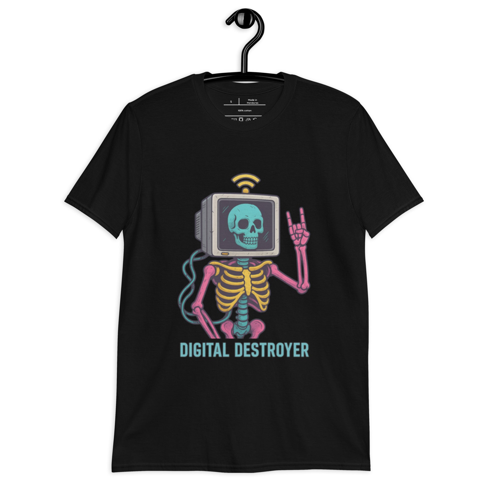 Digital Destroyer - Skeleton Bandwidth Battle - Short-Sleeve Unisex T-Shirt - Graphic Tee - Black - Front