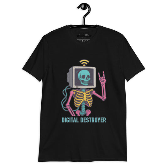 Digital Destroyer - Skeleton Bandwidth Battle - Short-Sleeve Unisex T-Shirt - Graphic Tee - Black - Front