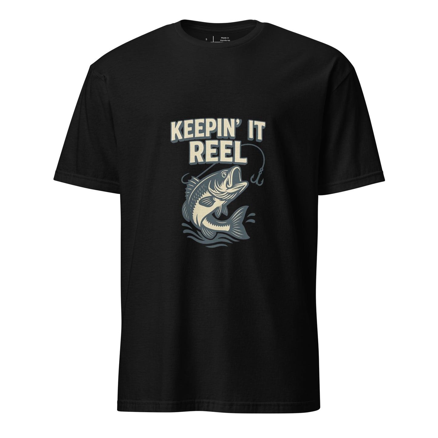 Keepin It Reel - Fishing Slogan - Short-Sleeve Unisex T-Shirt - Graphic Tee - Black - Front
