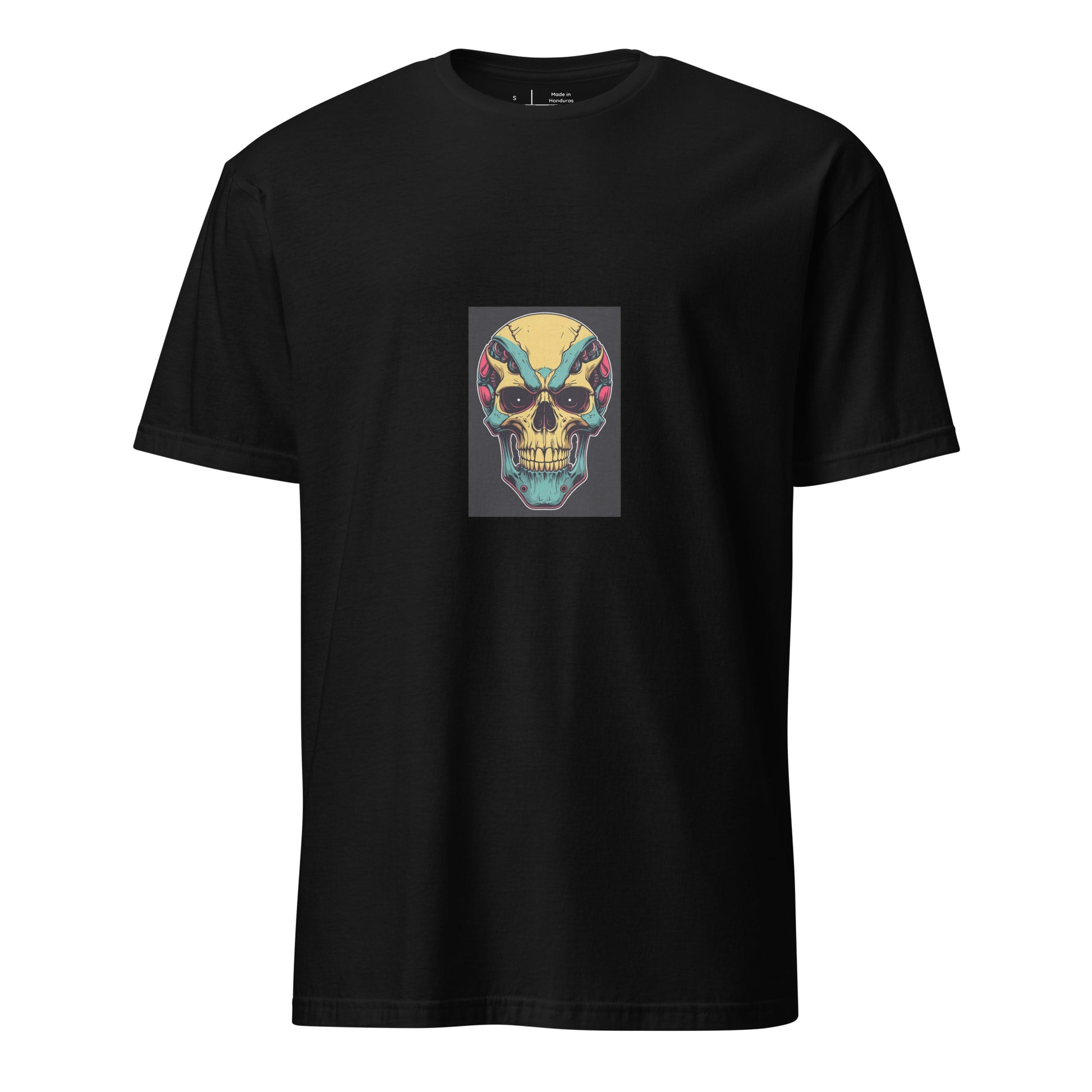 Cyber Skull - Sci-Fi Neon Skull - Short-Sleeve Unisex T-Shirt - Graphic Tee - Black - Front