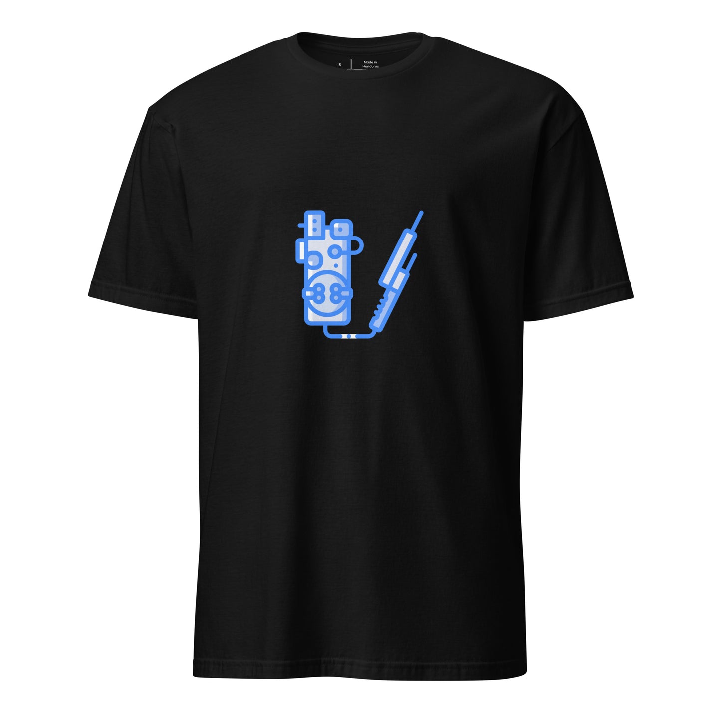 Proton Unit - Futuristic Gadget - Neon Blue - Short-Sleeve Unisex T-Shirt - Graphic Tee - Black - Front