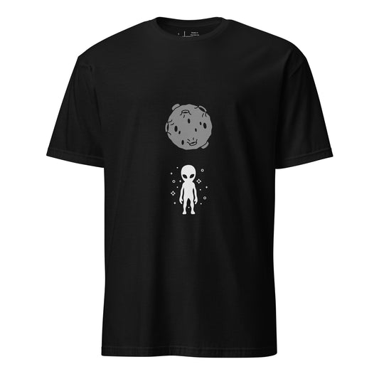 “Moonman” Minimalist Alien Graphic Tee - Short-Sleeve Unisex T-Shirt - Graphic Tee - Black - Front