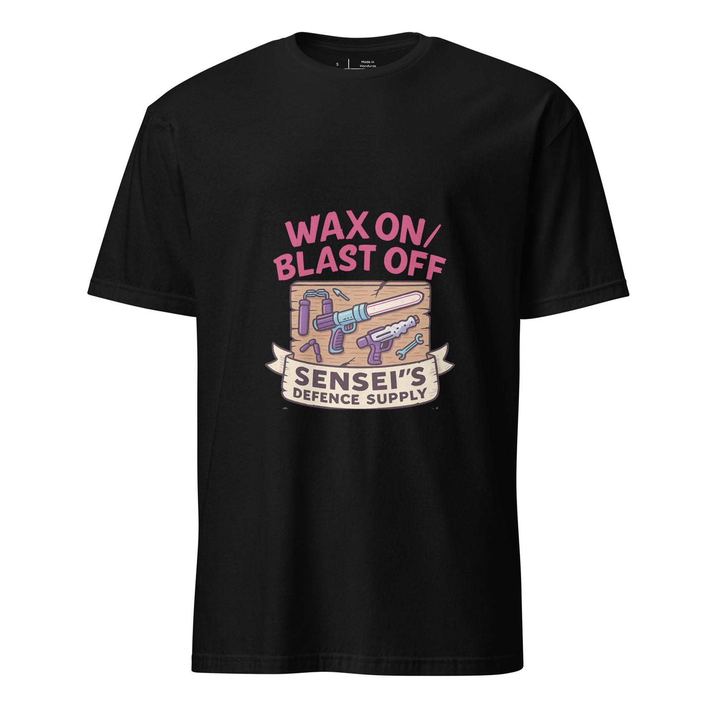 Wax On/Blast Off – Retro Karate Space - Short-Sleeve Unisex T-Shirt - Graphic Tee - Black - Front