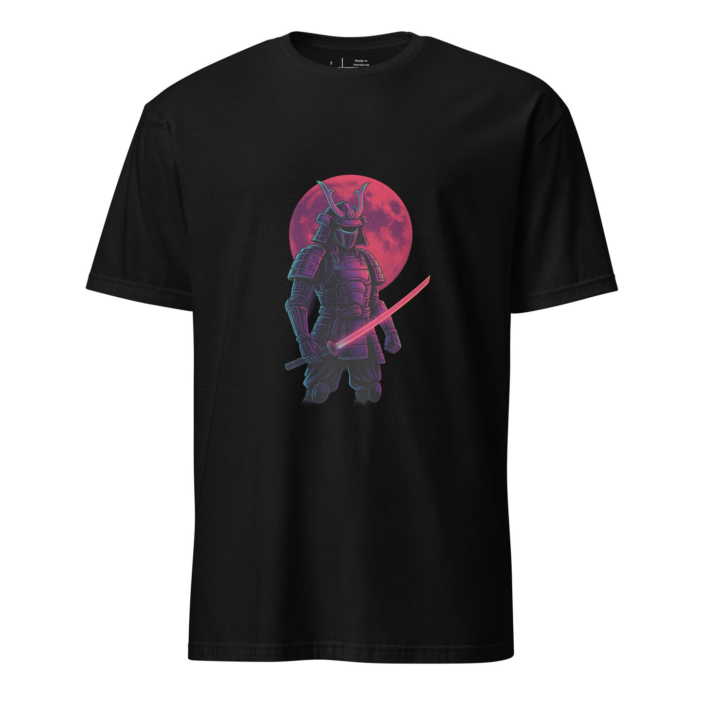 Moonlit Neon Samurai - Urban Warrior - Short-Sleeve Unisex T-Shirt - Graphic Tee - Black - Front