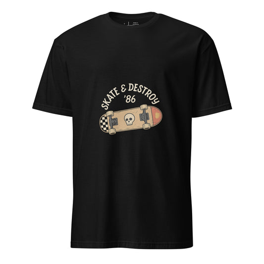 Skate And Destroy ’86 – Retro Skull Deck - Short-Sleeve Unisex T-Shirt - Graphic Tee - Black - Front