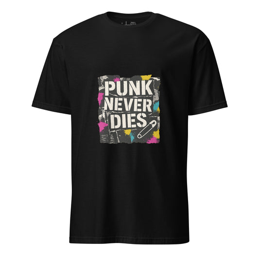 Punk Never Dies – Retro Punk Rock - Short-Sleeve Unisex T-Shirt - Graphic Tee - Black - Front