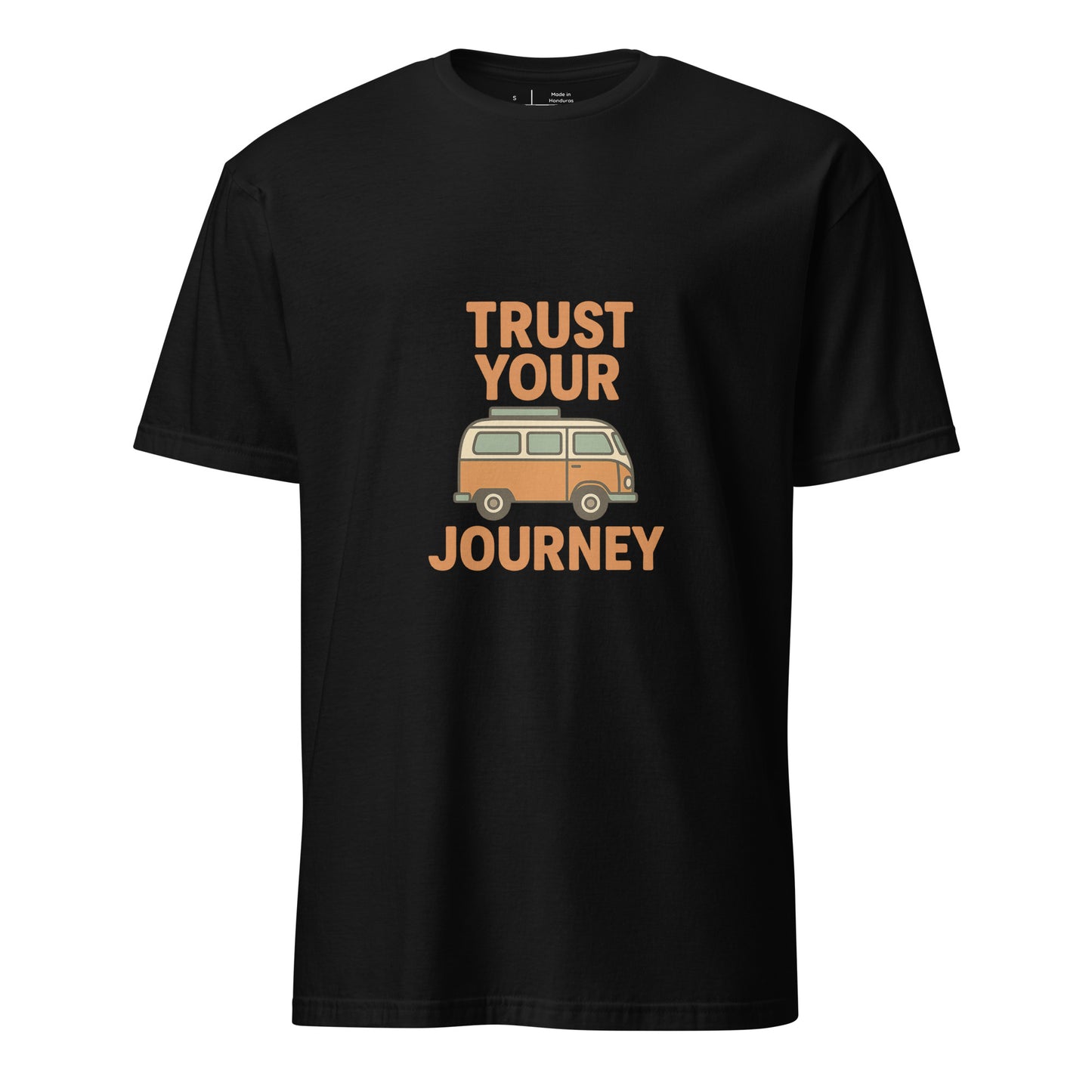 Trust Your Journey – Retro Camper Van - Short-Sleeve Unisex T-Shirt - Graphic Tee - Black - Front