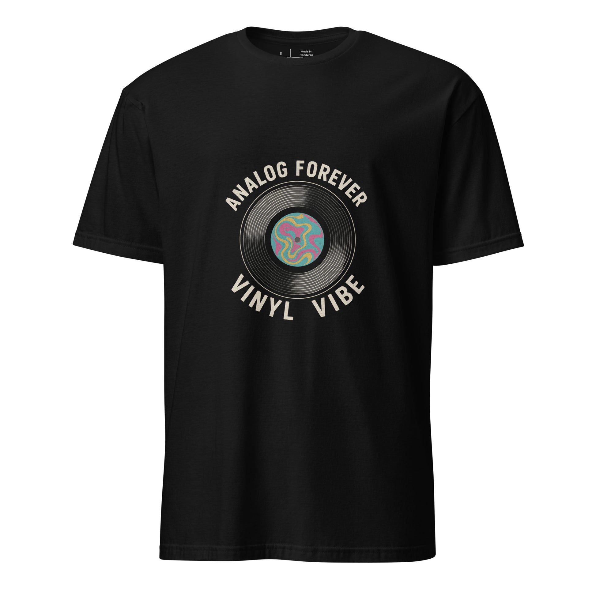 Analog Forever – Vinyl Vibe - Short-Sleeve Unisex T-Shirt - Graphic Tee -
Black - Front