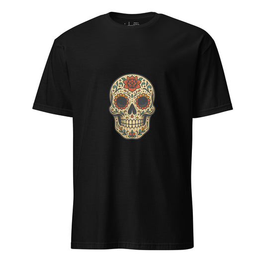 Day Of The Dead Skull – Floral Edition - Short-Sleeve Unisex T-Shirt - Graphic Tee - Black - Front