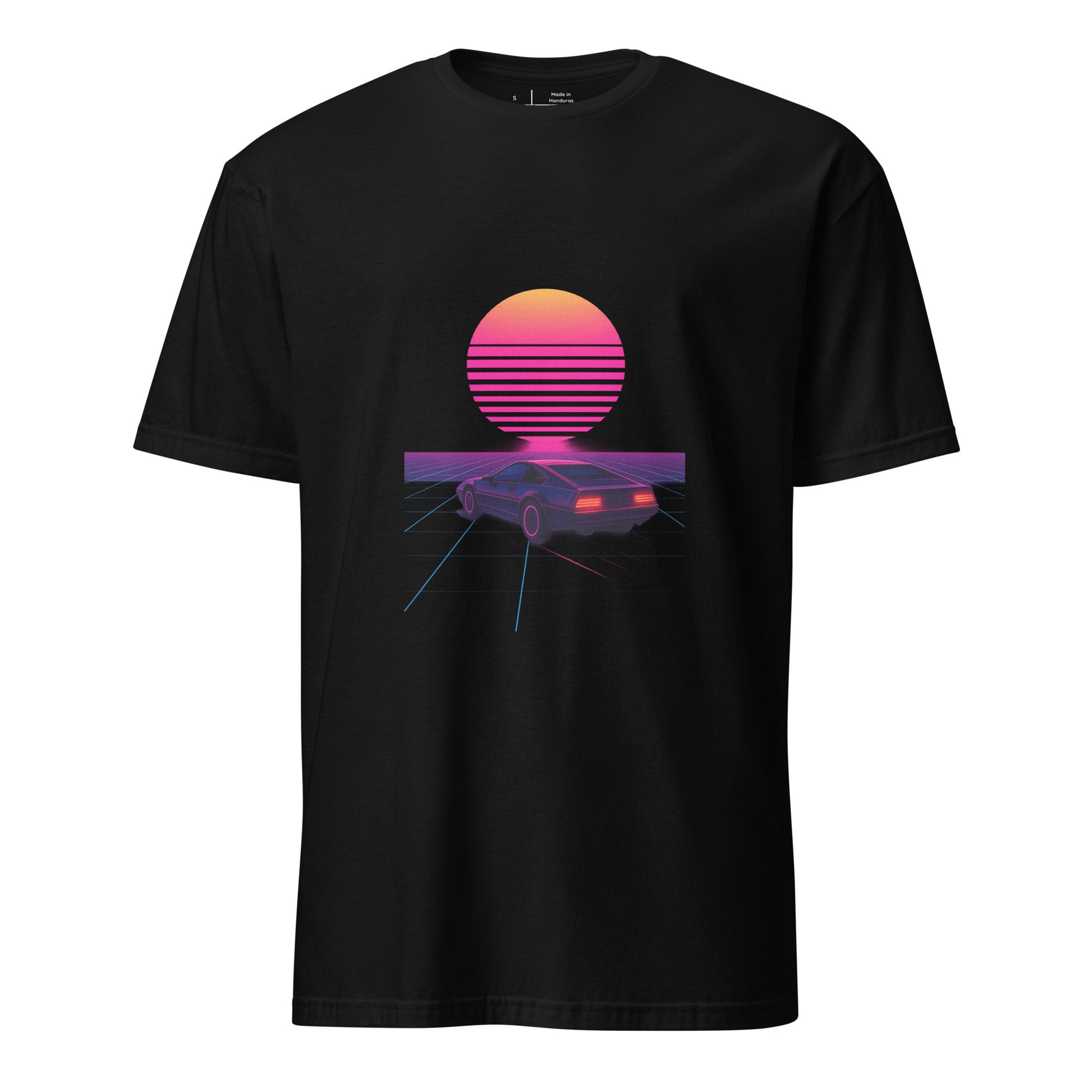 Retro Cyber Car – Neon Drive - Short-Sleeve Unisex T-Shirt - Graphic Tee - Black - Front