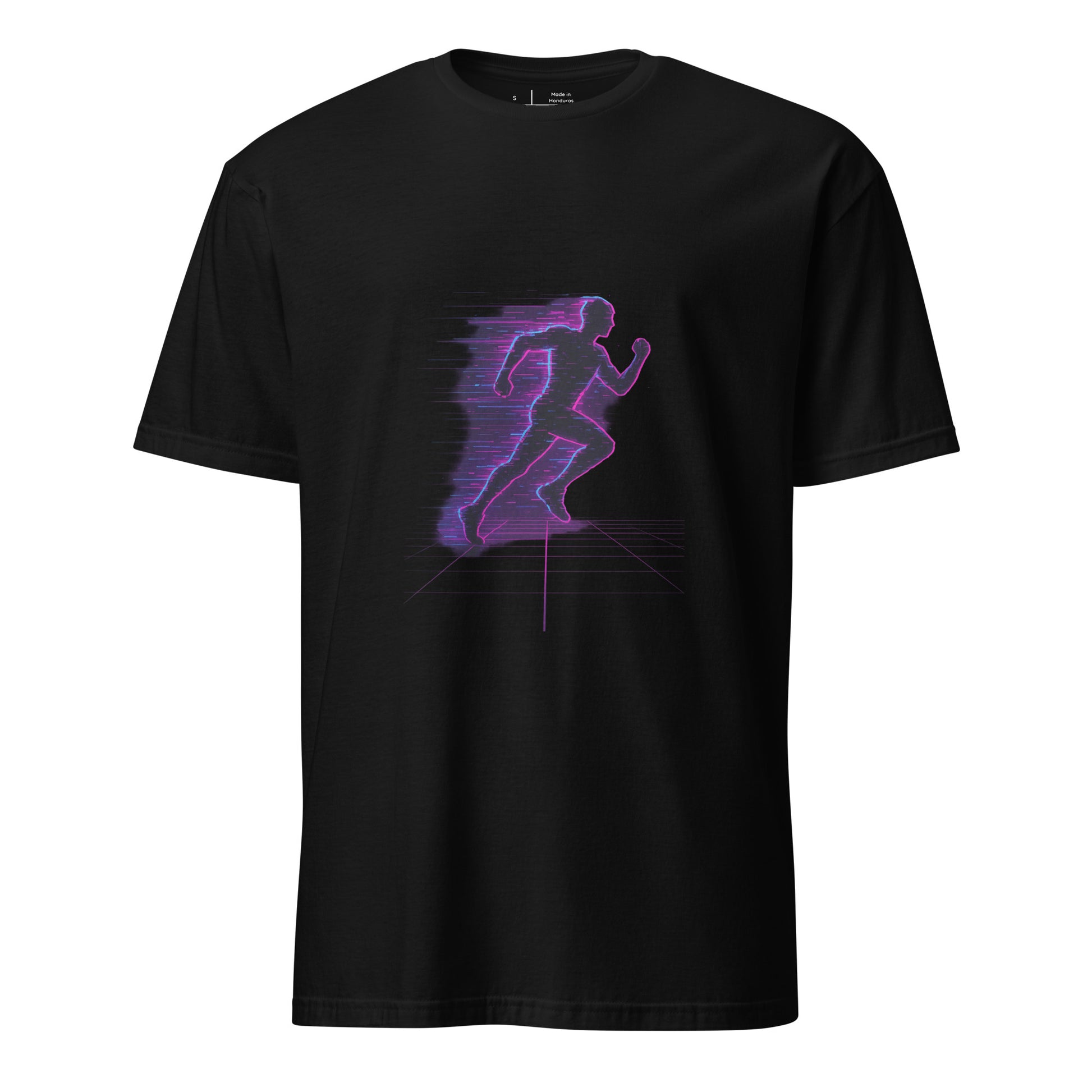 Glitch Runner - Neon Urban - Short-Sleeve Unisex T-Shirt - Graphic Tee - Black - Front