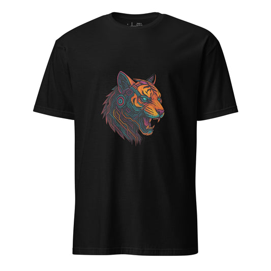 Cyber Tiger – Neon Predator - Short-Sleeve Unisex T-Shirt - Graphic Tee - Black - Front