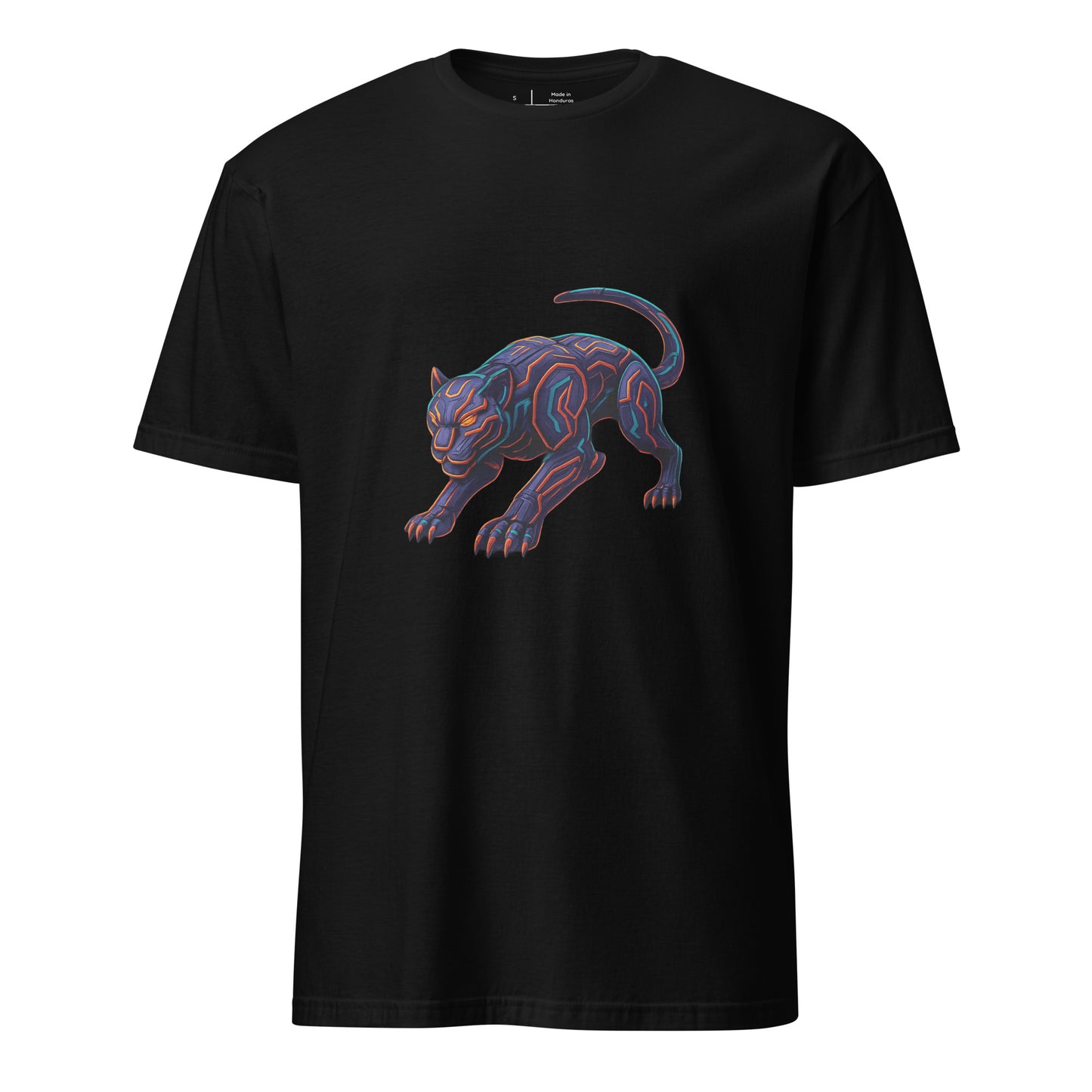 Cyber Jaguar – Neon Predator - Short-Sleeve Unisex T-Shirt - Graphic Tee - Black - Front
